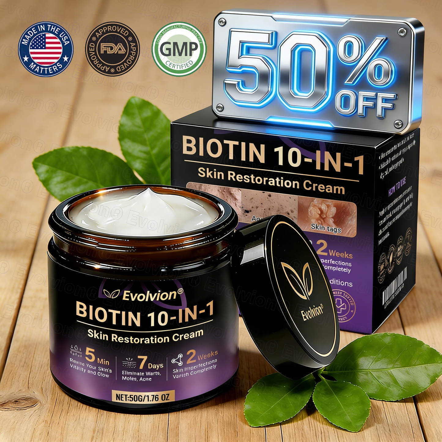 Made and Shipped from USA 🗽✅Evolvion® Biotin 10-in-1 Skin Restoration Cream🍀- Last Day Promotion: 50% OFF
