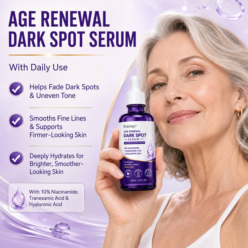 🗽❤️❤️❤️❤️Rolimey® Age Renewal Dark Spot Serum — Infused with 10% Niacinamide, Tranexamic Acid & Hyaluronic Acid for Brighter, Smoother-Looking Mature Skin
